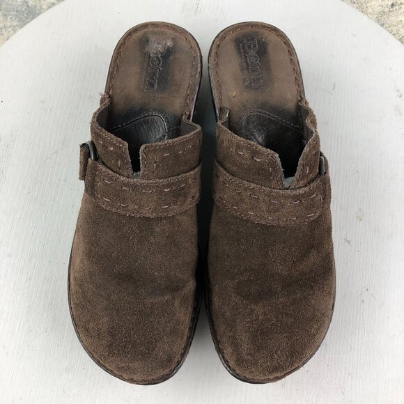 Born Women's Size 7 Brown Leather Suede Closed Toe Heeled Slip On Mules - Picture 3 of 13